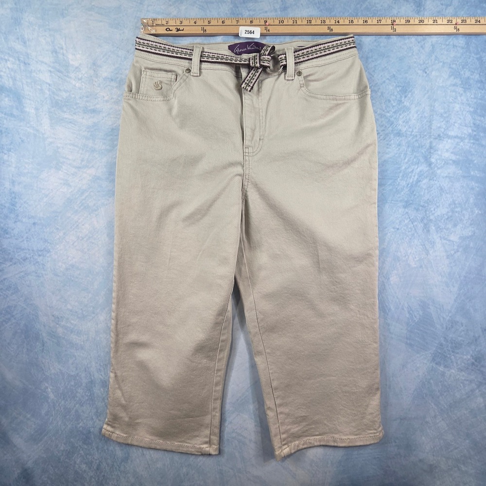 Gloria Vanderbilt Amanda Capri Pants Womens 10 Tan Khaki High Rise Belted Cotton